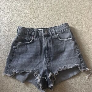 Zara Gray Frayed Hem Jean Shorts